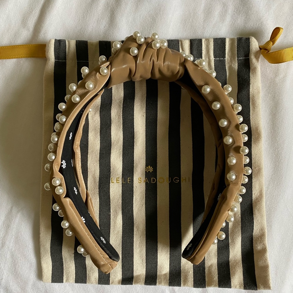 Lele Sadoughi tan leather headband